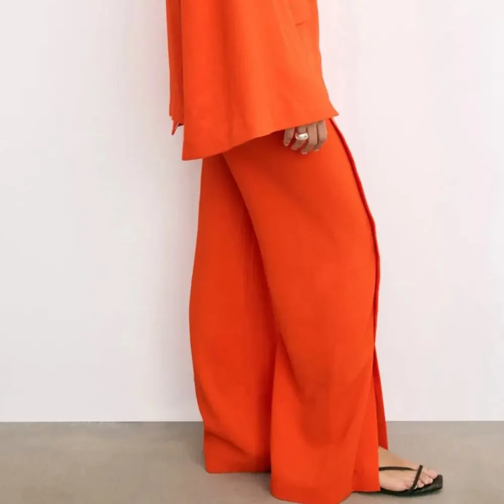 Rodebjer Orange Wide Leg Pant XS Trouser High Rise Split Hem Pleat Designer $345 - Picture 3 of 13